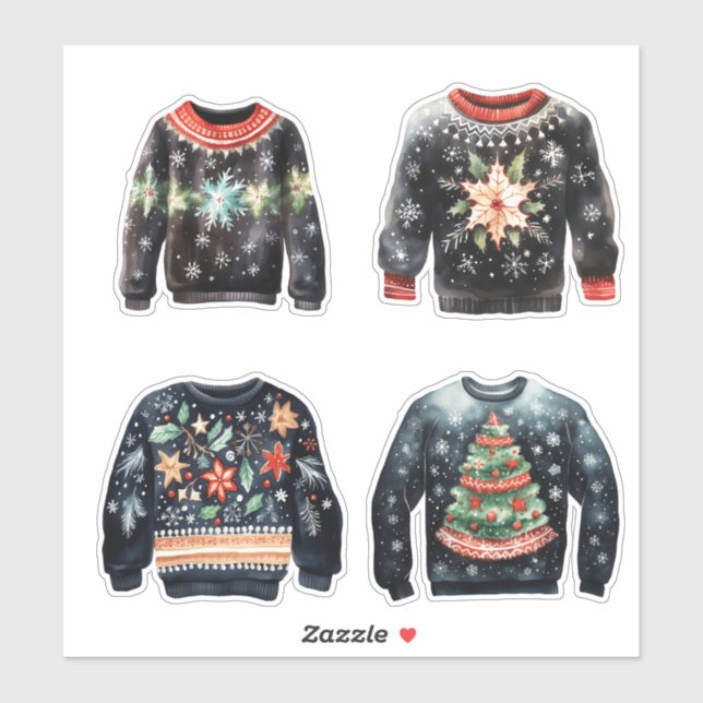 Black Ugly Christmas Sweaters Sticker (Sheet)