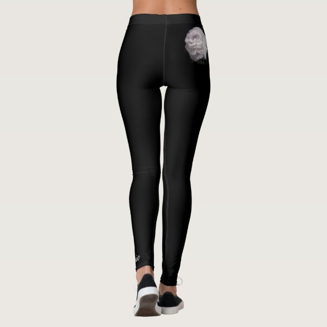 Black, Ultra Pale Pink Rose, Name, Simple Elegant Leggings (Back)