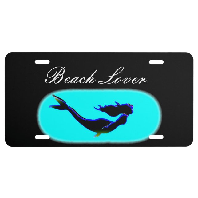 Black underwater mermaid beach lover license plate (Front)