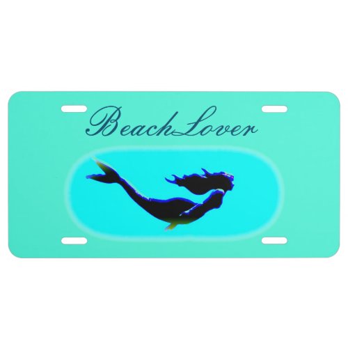 Black underwater mermaid beach lover license plate