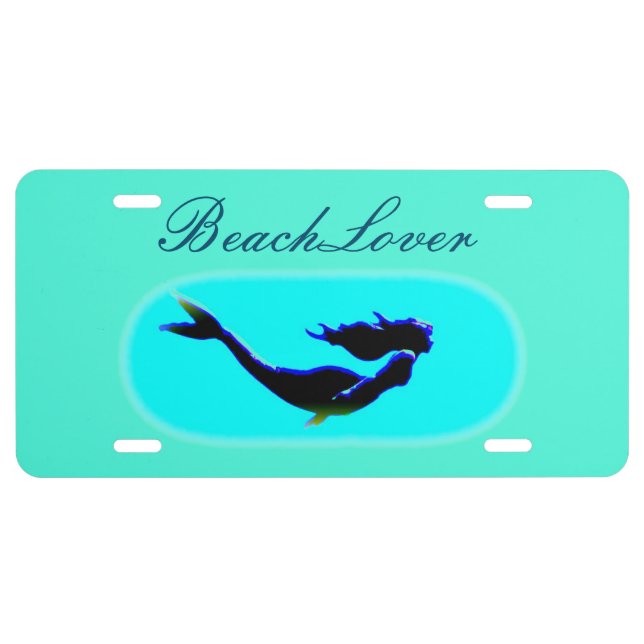 Black underwater mermaid beach lover license plate (Front)