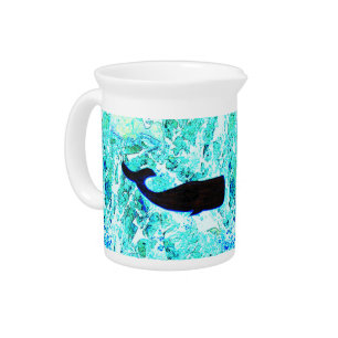 black underwater whale Thunder_Cove blue Beverage Pitcher