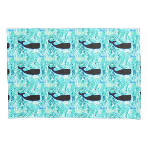 black underwater whales pattern pillow case