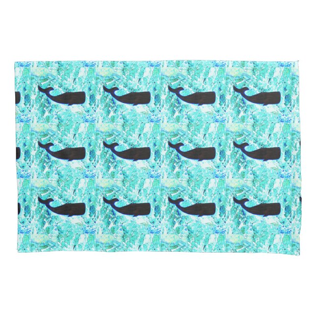 black underwater whales pattern pillow case (Front)