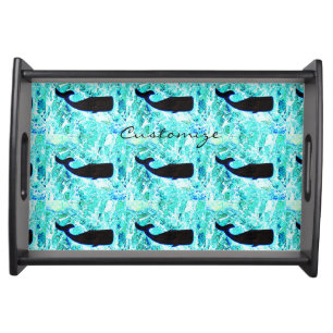 black underwater whales Thunder_Cove Serving Tray