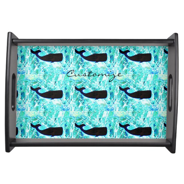 black underwater whales Thunder_Cove Serving Tray (Front)