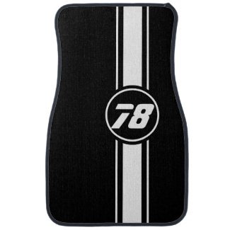 Black Uni Striped Custom Race Number Car Floor Mat