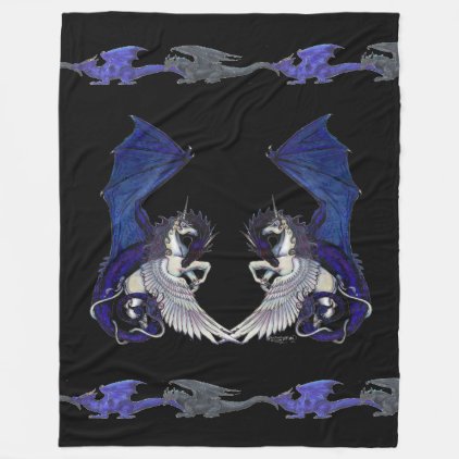 Black Unicorn and Dragon Blanket