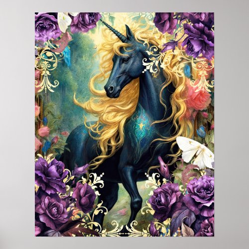 Black Unicorn and Purple Roses