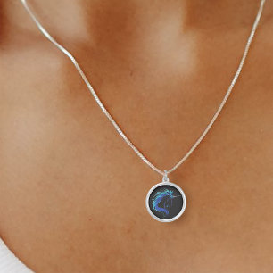 Black Unicorn Blue Silver Silver Plated Necklace