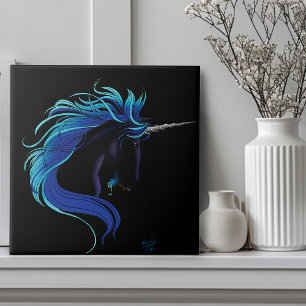 Black Unicorn Blue Silver Tile