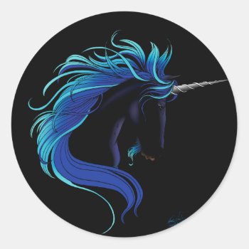 Black Unicorn Classic Round Sticker by tigressdragon at Zazzle