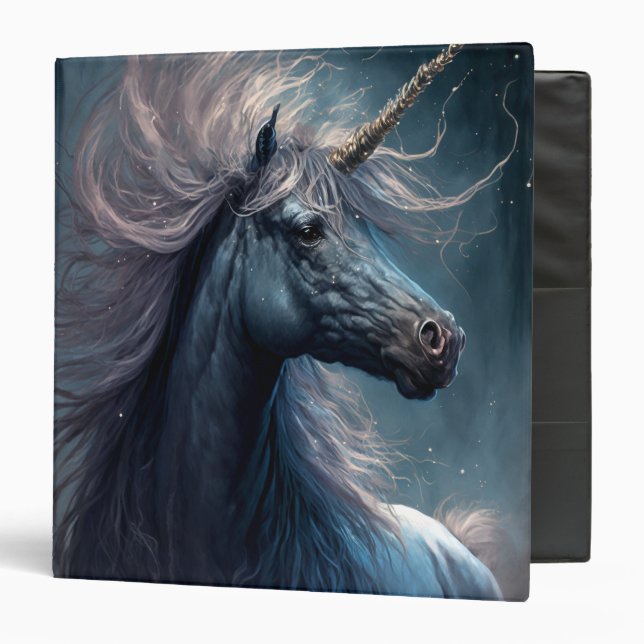Black Unicorn Fantasy Art 3 Ring Binder (Front/Inside)