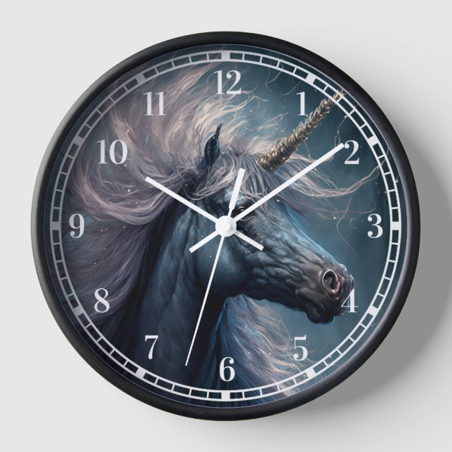 Black Unicorn Fantasy Art Clock (Front)