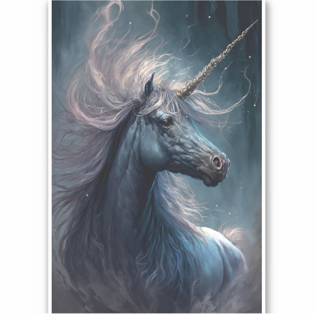 Black Unicorn Fantasy Art Sticker (Front)