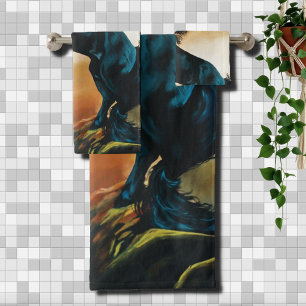Black Unicorn Fantasy Dance Sunset Bath Towel Set