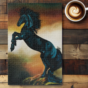 Black Unicorn Fantasy Dance Sunset Jigsaw Puzzle