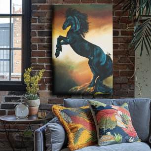 Black Unicorn Fantasy Dance Sunset Metal Print