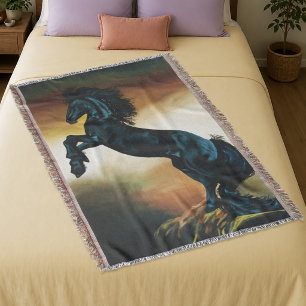 Black Unicorn Fantasy Dance Sunset Throw Blanket