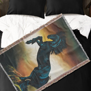 Black Unicorn Fantasy Dance Sunset Throw Blanket