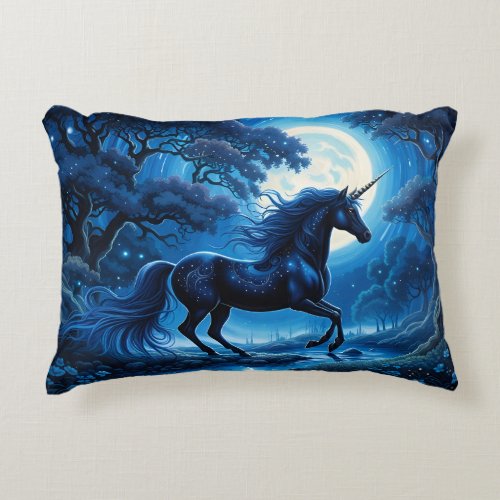 Black Unicorn Fantasy Full Moon Accent Pillow