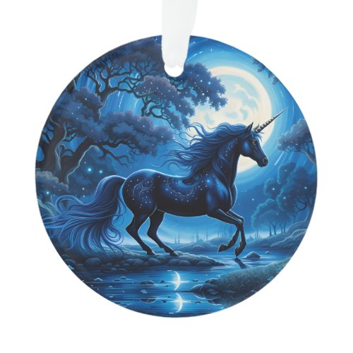 Black Unicorn Fantasy Full Moon Ornament