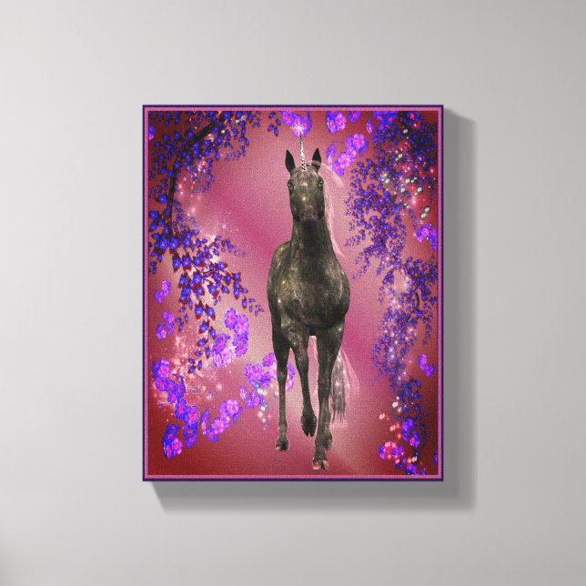 Black Unicorn Fantasy Horse Art Canvas Print (Front)