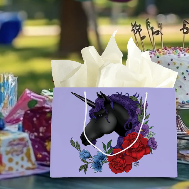 Black Unicorn Flowers Purple Large Gift Bag (Creator Uploaded)