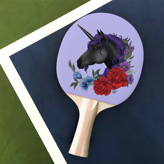 Black Unicorn Flowers Purple Ping Pong Paddle (Creator Uploaded)