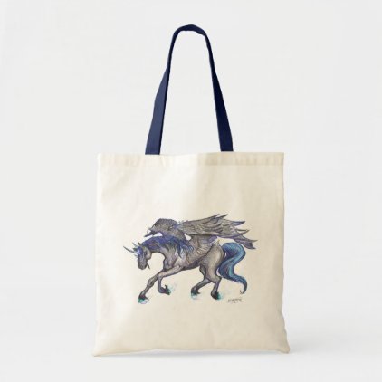 Black Unicorn Flying Leaping Jumping Blue Tote Bag