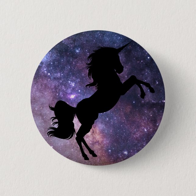 Black Unicorn Galaxy Background Button (Front)