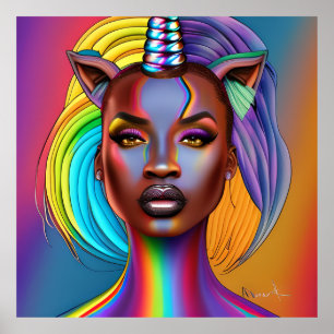 Black Unicorn Melanin Unicorns Afro Queen Crown Poster