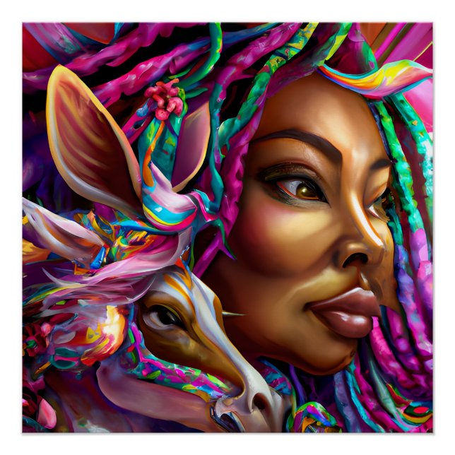 Black Unicorn Melanin Unicorns Afro Queen Crown Poster (Front)