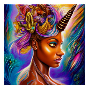 Black Unicorn Melanin Unicorns Afro Queen Crown Poster