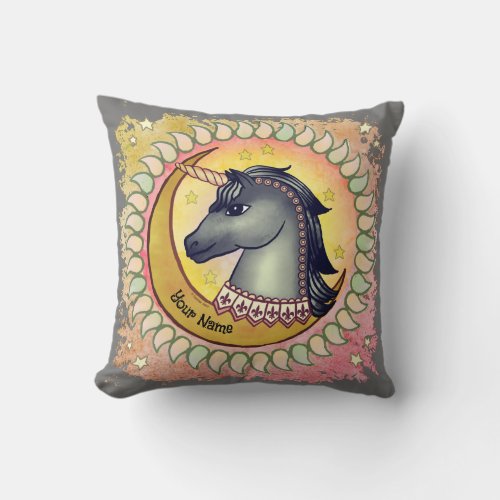 Black Unicorn Moon Throw Pillow