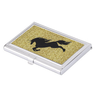 Black Unicorn On Gold Glitter Business Card Holder