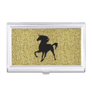 Black Unicorn On Gold Glitter Business Card Holder