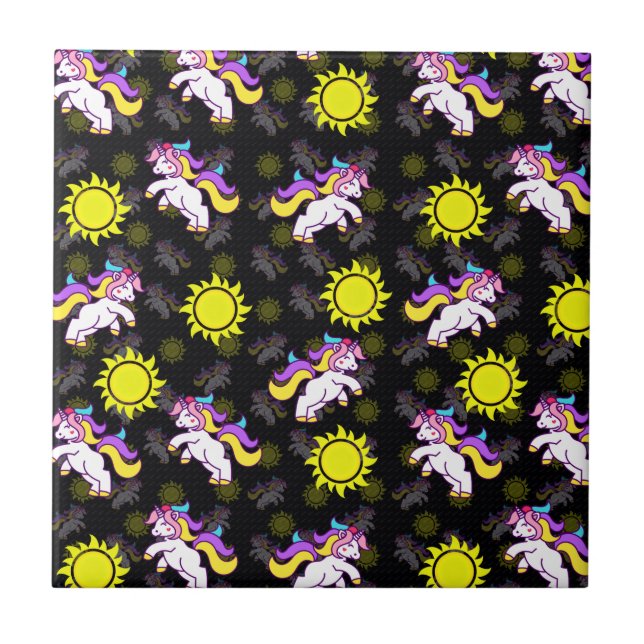 Black Unicorn Pattern Design Ceramic Tile (Front)