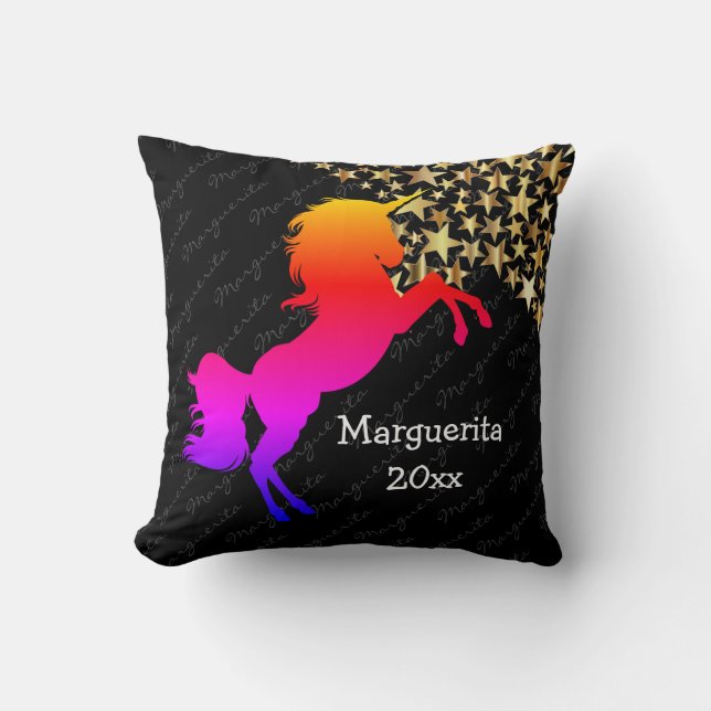 Black UNICORN Personalized Keepsake Throw Pillow (Front)
