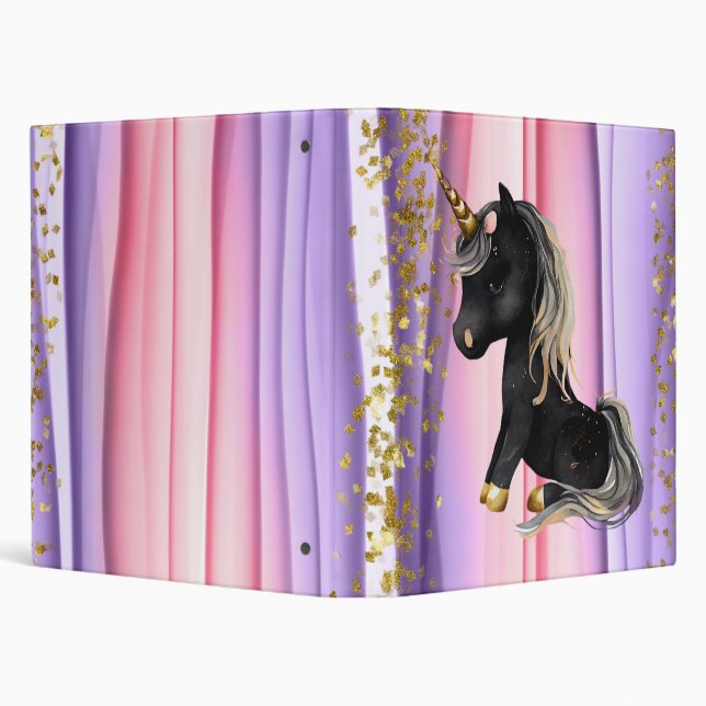 Black Unicorn Pink Ears  3 Ring Binder (Background)
