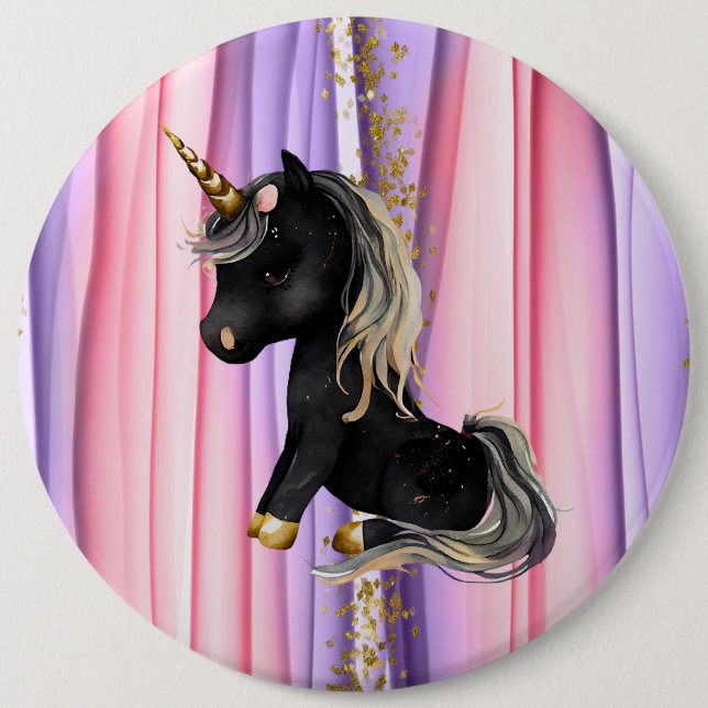 Black Unicorn Pink Ears Button (Front)