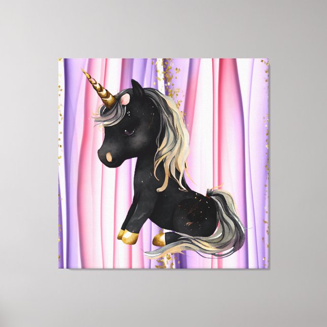 Black Unicorn Pink Ears Canvas Print (Front)