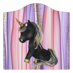 Black Unicorn Pink Ears Door Sign