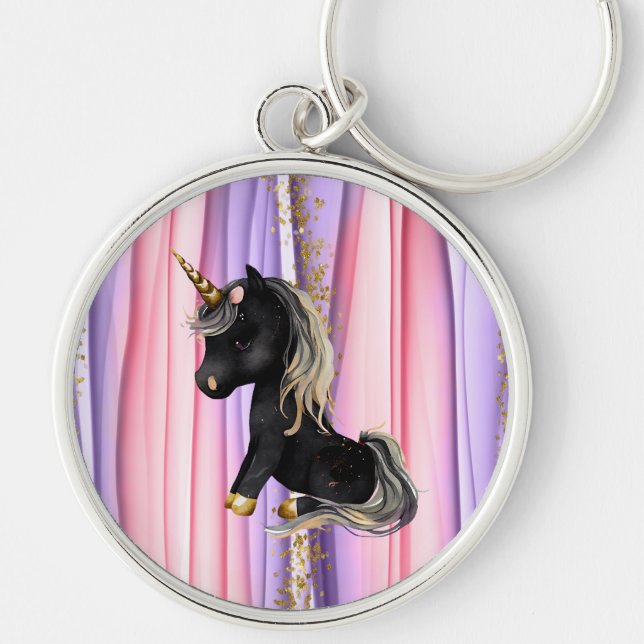 Black Unicorn Pink Ears  Keychain (Front)