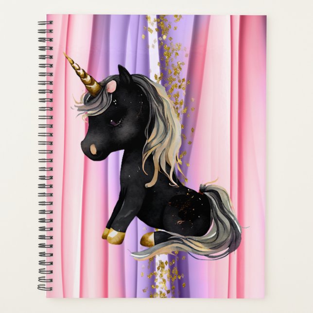 Black Unicorn Pink Ears  Planner (Front)