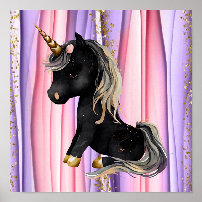Black Unicorn Pink Ears  Poster (Front)