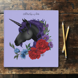 Black Unicorn Purple Midnight Garden Flowers 3 Ring Binder