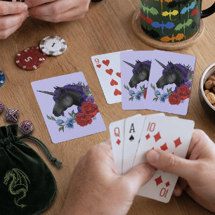 Black Unicorn Purple Midnight Garden Flowers Poker Cards
