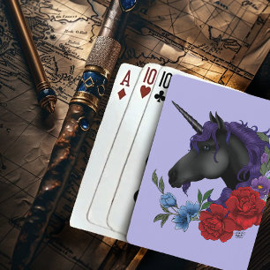 Black Unicorn Purple Midnight Garden Flowers Poker Cards