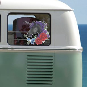 Black Unicorn Purple Midnight Garden Flowers Sticker